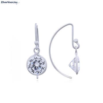 Zilveren dangle oorhangers witte CZ, Verzenden, Nieuw, Zilver