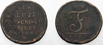 1 Kreuzer 1752 Brandenburg-bayreuth Friedrich, 1735-1763, Postzegels en Munten, Verzenden