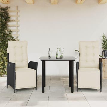 vidaXL 3-delige Tuinset met kussens poly rattan zwart, Verzenden, Nieuw, 2 zitplaatsen, Tuinset