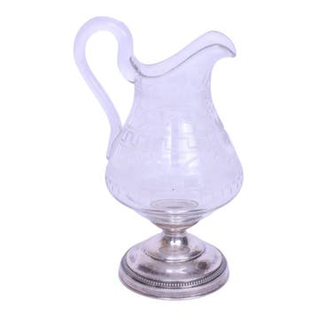 Roomkannetje - Gegraveerd Glas met Meanderdecor op 925 Zilve, Antiek en Kunst, Verzenden