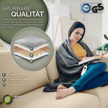 Sinnlein® Elektrische deken - Warmtedeken - 200x180cm - Grij, Verzenden, Zo goed als nieuw