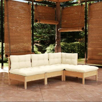 vidaXL 4-delige Loungeset met crèmekleurige kussens, Tuin en Terras, Verzenden, Nieuw, 4 zitplaatsen, Loungeset