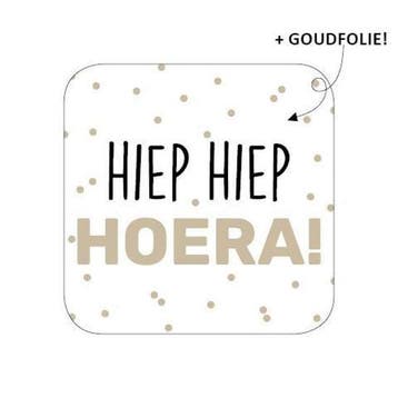 10 x Wensetiket 40x40mm - Hiep Hiep hoera!, Ophalen of Verzenden, Nieuw