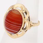Zonder minimumprijs - Ring - 14 karaat Geel goud - Agaat, Sieraden, Tassen en Uiterlijk, Ringen, Nieuw