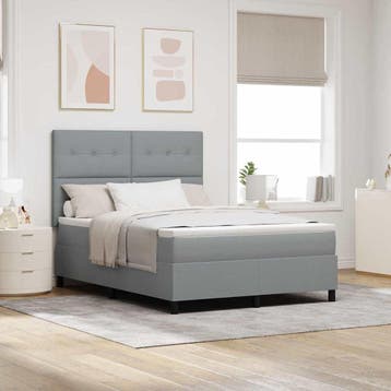 vidaXL Boxspring bed met hoofdeinde Lichtgrijs 140 x 200 cm, Verzenden, Nieuw, Grijs, Stof