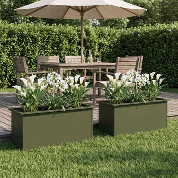 vidaXL Plantenbak met led 2 st Olijfgroen 40 x 100 x 40 cm, 100 cm of meer, Verzenden, Nieuw, Metaal