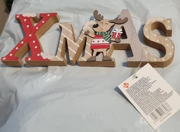 Kerst houten decoratie - Rendier met staande letters Xmas, Verzenden, Nieuw