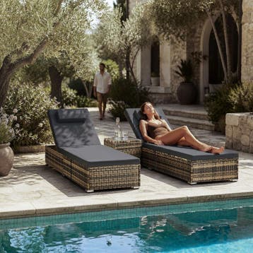 Wicker-tweepersoonsligbed met tafel Carbonera, verstelbare r, Tuin en Terras, Verzenden, Nieuw