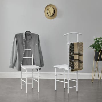 Dressboy kledingrek stoel 107x45x45 cm metaal en MDF wit, Verzenden, Nieuw