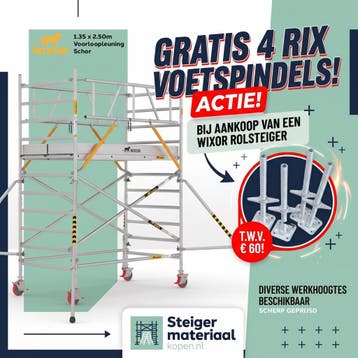 Wixor Rolsteiger 1.35 x 2.50 m + Gratis 4 x voetspindels, Doe-het-zelf en Verbouw, Steigers, Ophalen of Verzenden, Nieuw, Rolsteiger of Kamersteiger