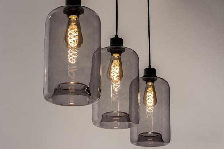 Rietveld Hanglampen - Zwart, Grijs - Glas, Metaal, Huis en Inrichting, Lampen | Hanglampen, Verzenden
