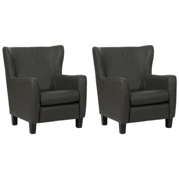 Set van 2 Leren fauteuils Hug - Toledo Antracite, Nieuw, Ophalen of Verzenden, 75 tot 100 cm, Leer