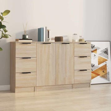 vidaXL Dressoirs 3 st bewerkt hout sonoma eiken, Verzenden, Nieuw, 50 tot 100 cm, 25 tot 50 cm