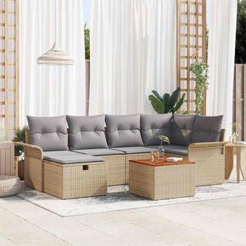 vidaXL Tuinbankenset 7 st Beige poly rattan, Tuin en Terras, Verzenden, Nieuw, Rotan, 7 zitplaatsen