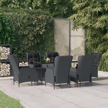 vidaXL 7-delige Tuinset poly rattan donkergrijs, Verzenden, Nieuw, 6 zitplaatsen, Tuinset
