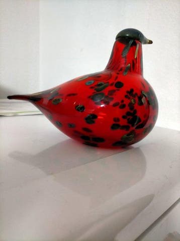 Nuutajärvi - Oiva Toikka - Schaal - robijn vogel - Glas, Antiek en Kunst, Antiek | Glas en Kristal