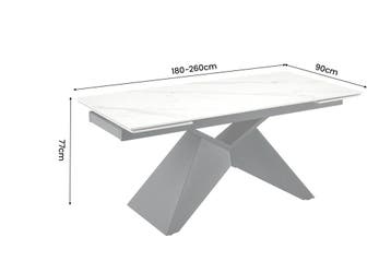 Eettafel DIAMOND 180-260cm uitschuifbaar keramiek mat wit, Ophalen of Verzenden, Nieuw