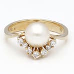Ring - 14 karaat Geel goud Parel - Diamant, Nieuw
