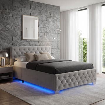 Gestoffeerd bed met LED-strips & opbergruimte, Verzenden, Nieuw