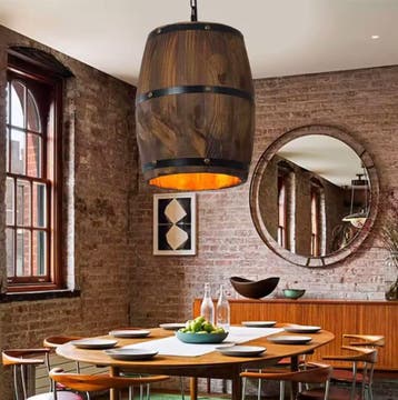 Retro Houten Wijnvat Hanglamp – Industriële E27 Plafondlampe, Verzenden, Nieuw