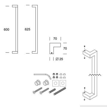 Voordeurgreep Denver S vierkant haaks handgreep 625x25mm -, Verzenden, Nieuw