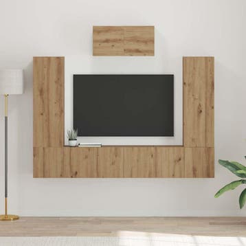 vidaXL Tv-meubelset 7 st Artisan Eiken Bewerkt hout, Minder dan 50 cm, Verzenden, 100 tot 150 cm, Nieuw