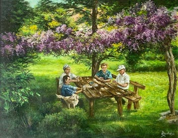 Ballabio (XX) - Giocatori di Carte sotto il Glicine