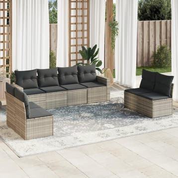 vidaXL 8-delige Loungeset met kussens poly rattan lichtgrijs, Verzenden, Nieuw, Loungeset