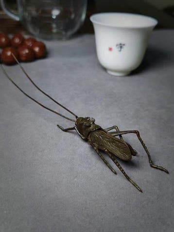 Vintage Bronze Grasshopper - Snijwerk Brons - Japan (Zonder