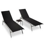 vidaXL Ligbedden 2 st met tafel staal en textileen zwart, Tuin en Terras, Verzenden, Nieuw