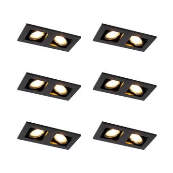 Set van 6 Inbouwspot zwart rechthoekig 2-lichts - Qure, Verzenden, Nieuw