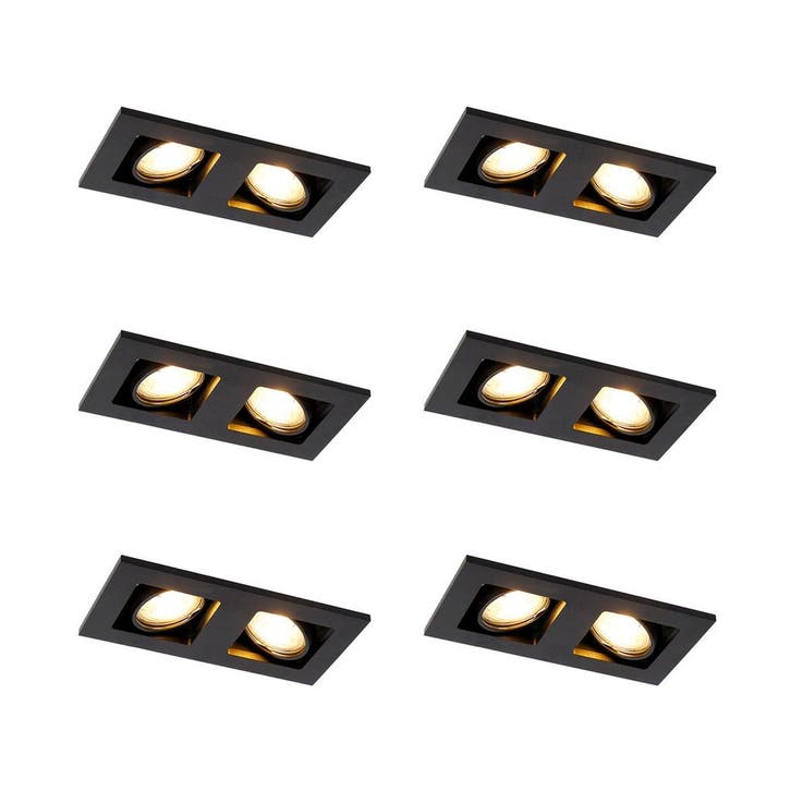 Set van 6 Inbouwspot zwart rechthoekig 2-lichts - Qure, Huis en Inrichting, Lampen | Spots, Nieuw, Verzenden