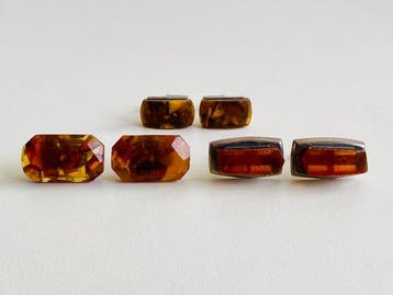 Zilver - Manchetknopen - Baltisch Amber / 875 USSR, Antiek en Kunst