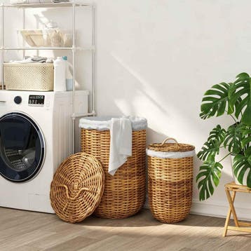 vidaXL Wasmand met deksel GENDT 2 st Natuurlijk Bruin Kubu, Verzenden, Nieuw