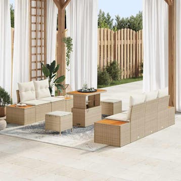 vidaXL Tuin Sofa Set 8 st 7-Aantal zitplaatsen Beige en, Verzenden, Nieuw, Rotan, 8 zitplaatsen