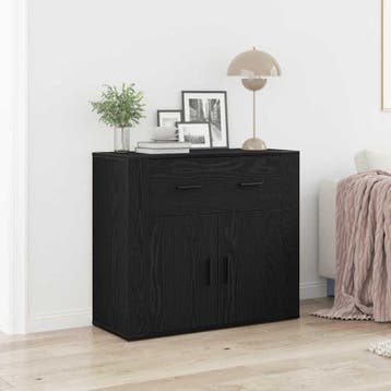 vidaXL Dressoir Zwart Eiken 80 x 33 x 70 cm Bewerkt hout, Verzenden, Nieuw, Overige houtsoorten, Minder dan 50 cm