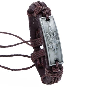 Fako Bijoux - Armband - Leder - Plate Weed - Bruin, Verzenden, Nieuw