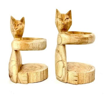 Wijnrek (2) - Teak - In de vorm van een kat