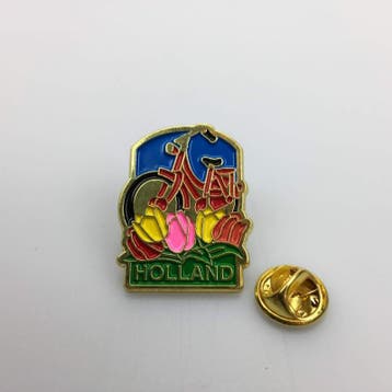 Pin rode fiets met tulpen Holland goud, Ophalen of Verzenden, Nieuw