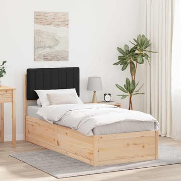 vidaXL Bedframe met Gevoerd Hoofdgedeelte Zwart 75 x 190 cm, Eenpersoons, Verzenden, Zwart, Nieuw