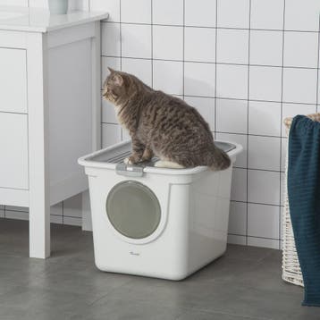 Pawhut Kattenbak Huisje met Dubbele Deuren en Schep - Wit, Verzenden, Nieuw
