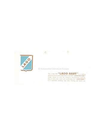 1950 TALBOT-LAGO BABY BROCHURE ENGELS, Nieuw, Author
