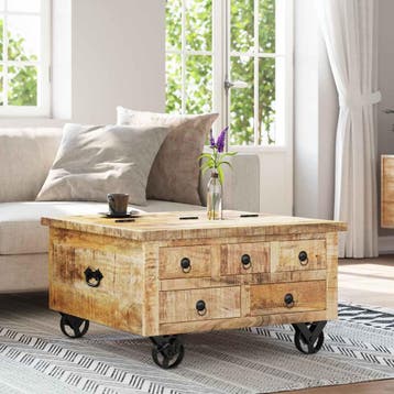 vidaXL Salontafel 70x70x40 cm ruw mangohout, Huis en Inrichting, Tafels | Salontafels, 50 tot 100 cm, Verzenden, Nieuw, 50 tot 100 cm