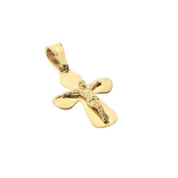 Gouden hanger van een kruis met corpus (Hanger of bedel), Ophalen of Verzenden, Gebruikt, Goud, Overige merken