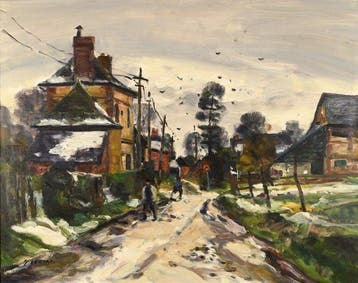 Gaston Sebire (1920-2001) - Manoir et chemin sous la neige