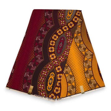 Afrikaanse wax print stof - Rood Geel Royal Wave Ornament -, Hobby en Vrije tijd, Ophalen of Verzenden, Nieuw