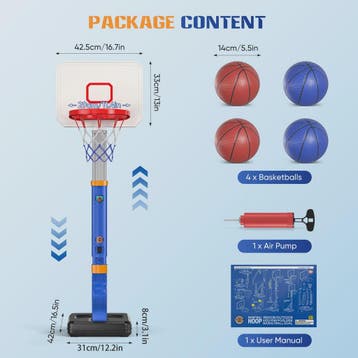 Verstelbare Kinder Basketbalring met Standaard en 4 Ballen -, Verzenden, Nieuw