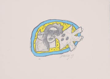 Corneille (1922-2010) - Vrouw, kat en vogel