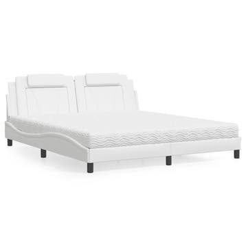 vidaXL Bed Viana met matras kunstleer wit 180x200 cm, Overige materialen, Eenpersoons, Verzenden, Wit