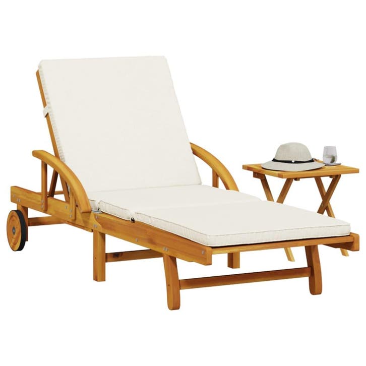 vidaXL Ligbed met kussen en tafel massief acaciahout, Tuin en Terras, Ligbedden, Nieuw, Verzenden